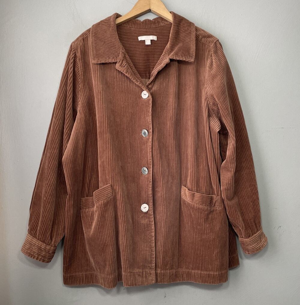 Woman Within Jacket Size L 18 20 Brown Button Wide Wale Corduroy Coat Lagenlook